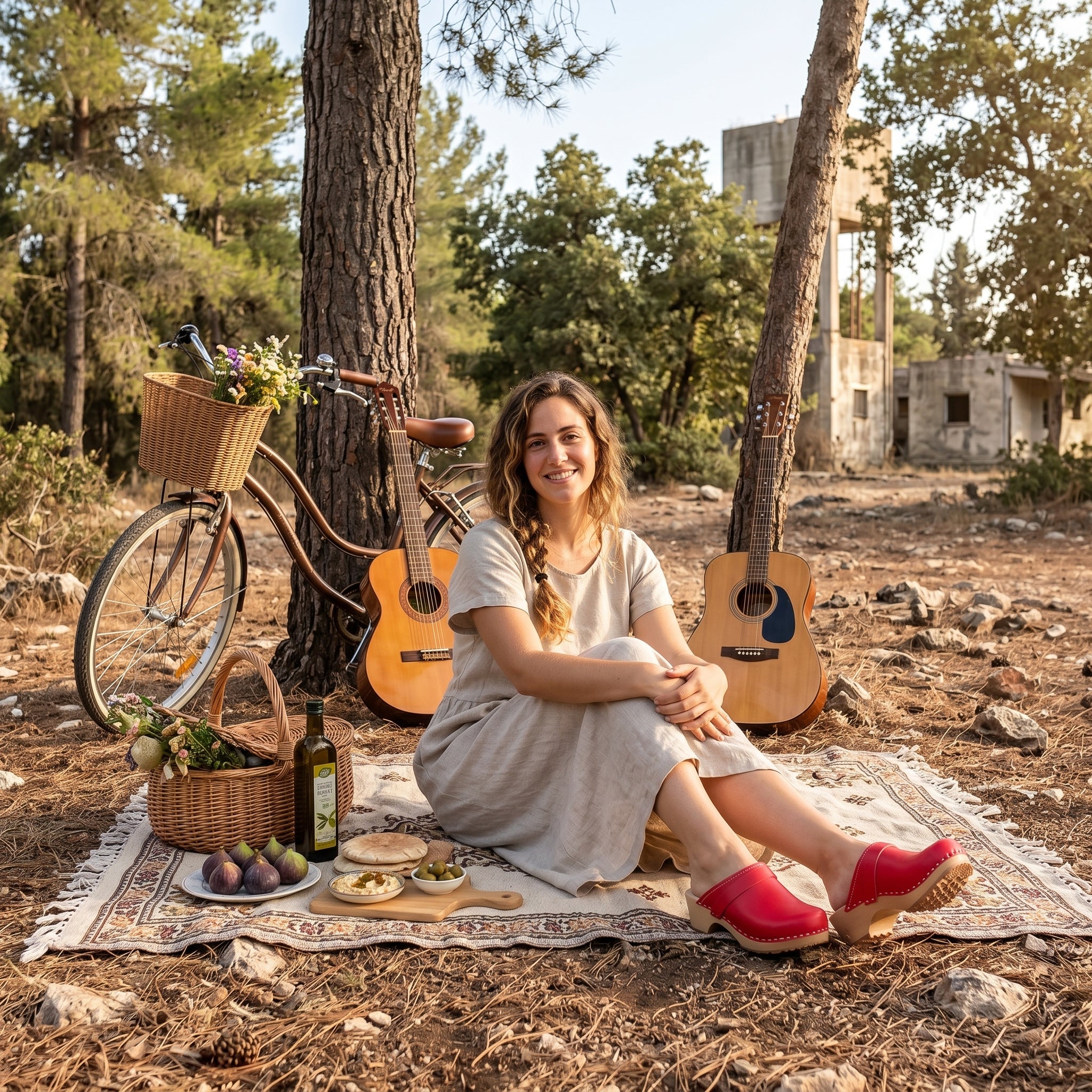 רגע של רוגע בטבע עם קבקבי עץ טבעוניים בצבע אדום בעיצוב שבדי של ג'ילון סטודיו.